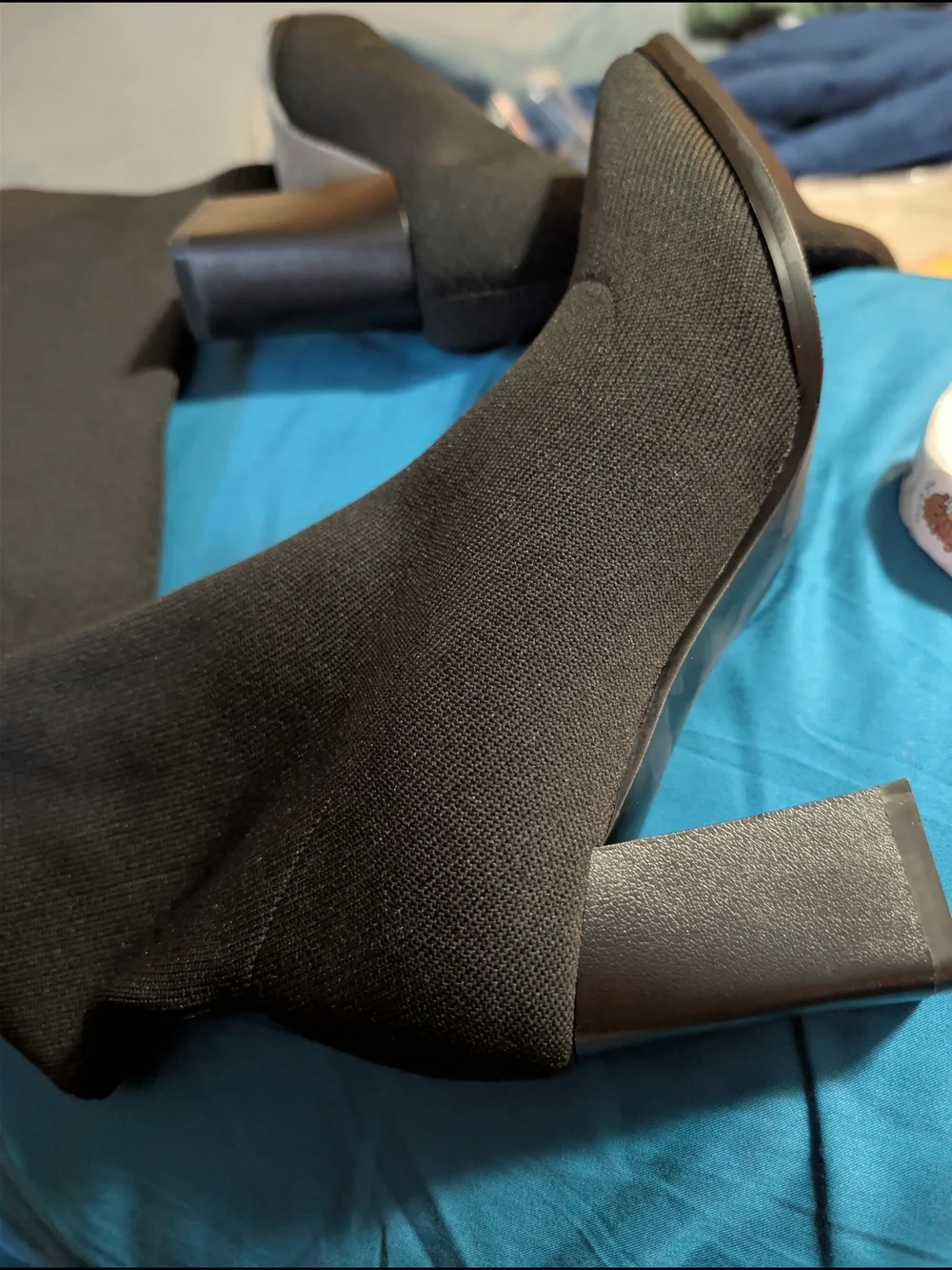 Black Over-the-Knee Stretch Boots with Block Heel